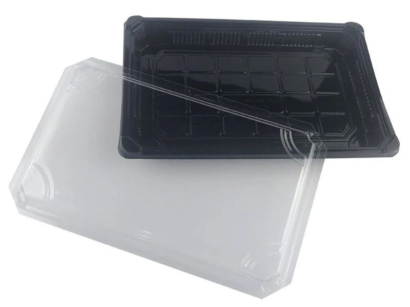 #2 PLA sushi combo black tray & clear lid 17.5 x 12.5 x 4cm
