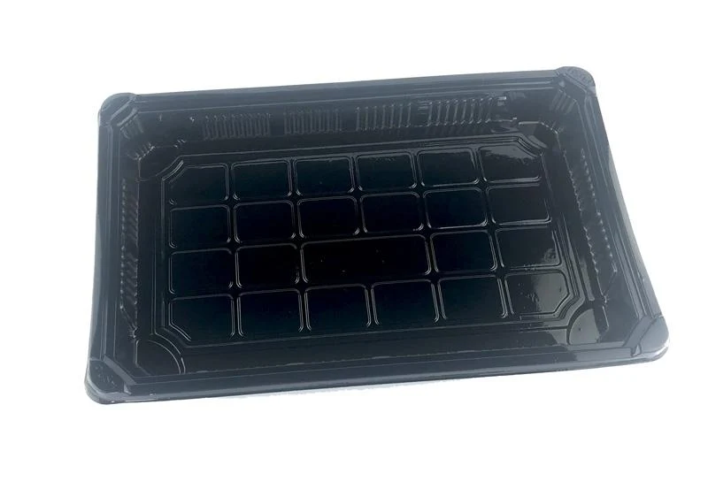 #2 PLA sushi combo black tray & clear lid 17.5 x 12.5 x 4cm