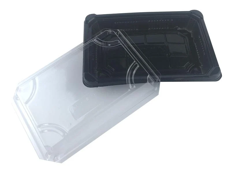 #4 PLA sushi combo black tray & clear lid 24.5 x 15 x 4cm