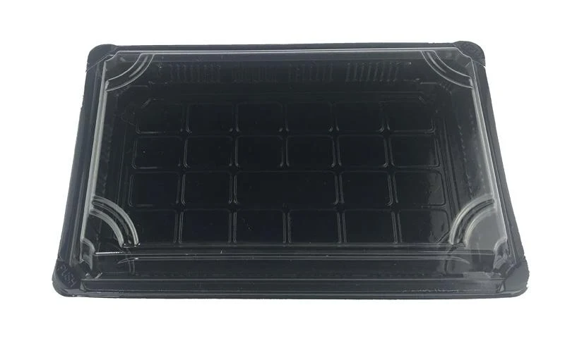 #4 PLA sushi combo black tray & clear lid 24.5 x 15 x 4cm