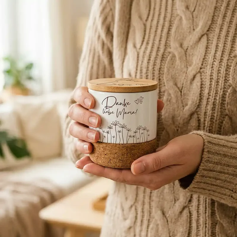 Duftkerze Vanille Keramik – Danke Mama Wildblumen mit Wunschname