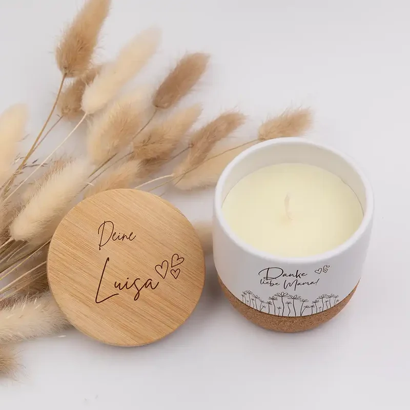 Duftkerze Vanille Keramik – Danke Mama Wildblumen mit Wunschname