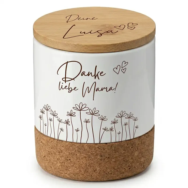 Duftkerze Vanille Keramik – Danke Mama Wildblumen mit Wunschname