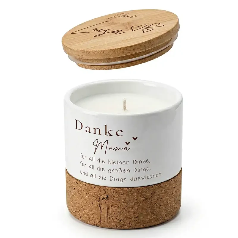 Duftkerze Vanille Keramik – Danke Mama Herzen mit Wunschname