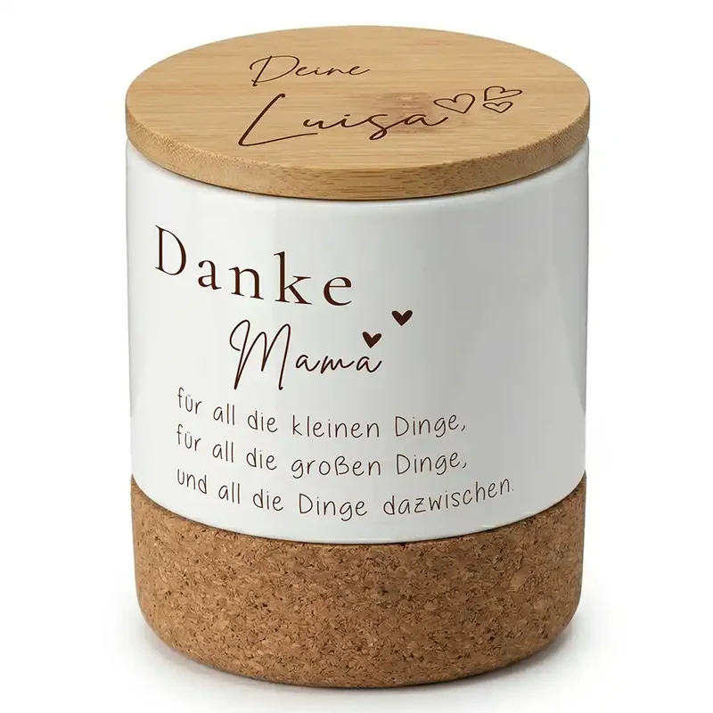 Duftkerze Vanille Keramik – Danke Mama Herzen mit Wunschname