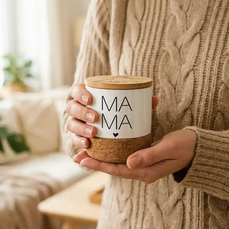 Duftkerze Vanille Keramik – Mama Typografie mit Wunschname