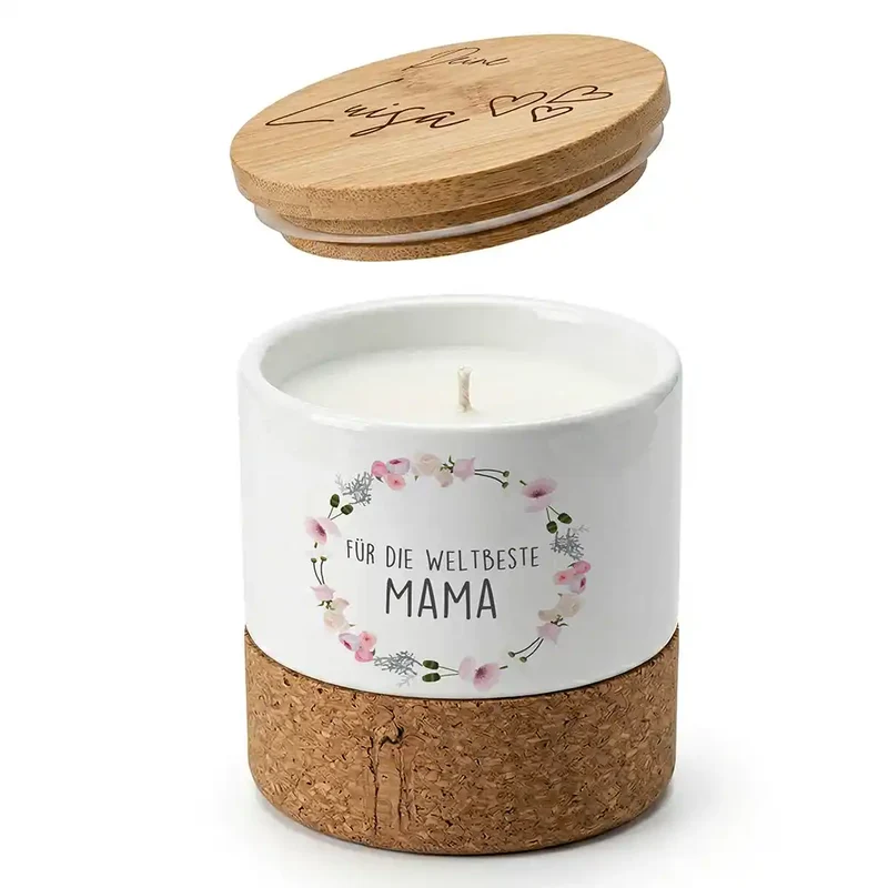 Duftkerze Vanille Keramik – Mama Blumenkranz mit Wunschname
