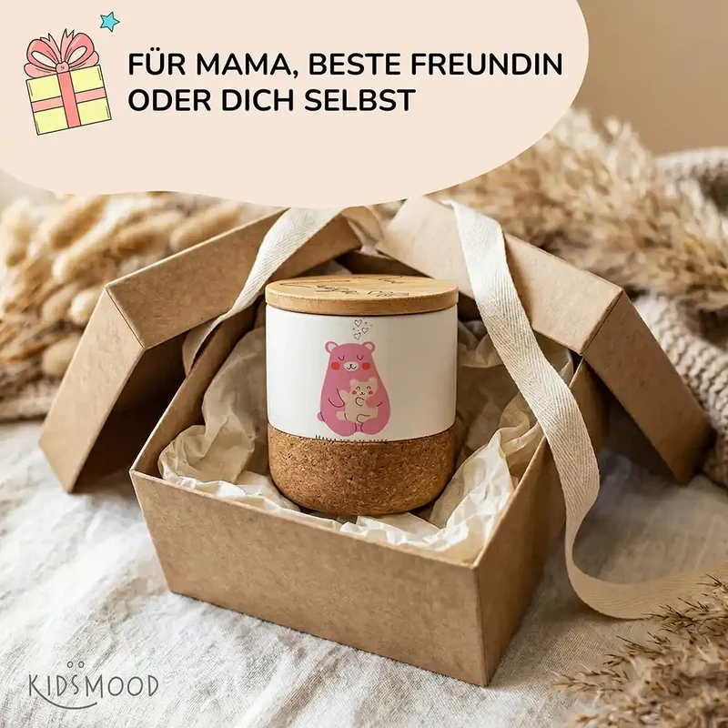 Duftkerze Vanille Keramik – Bärenmama Kind mit Wunschname