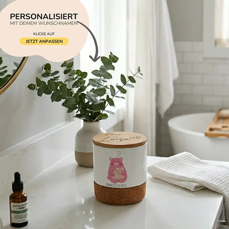 Duftkerze Vanille Keramik – Bärenmama Kind mit Wunschname