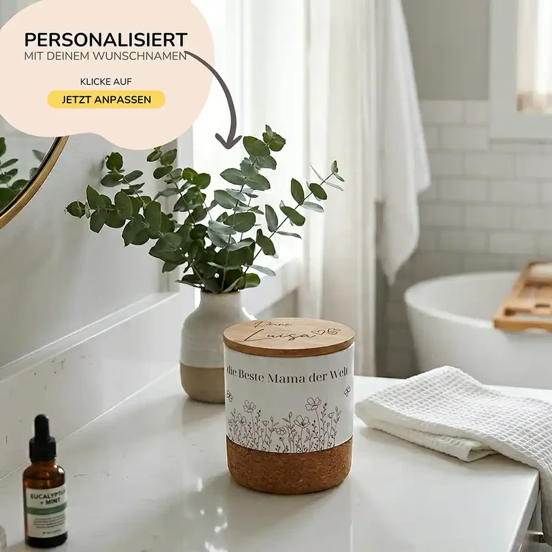 Duftkerze Vanille Keramik – Beste Mama Wildblumen mit Wunschname