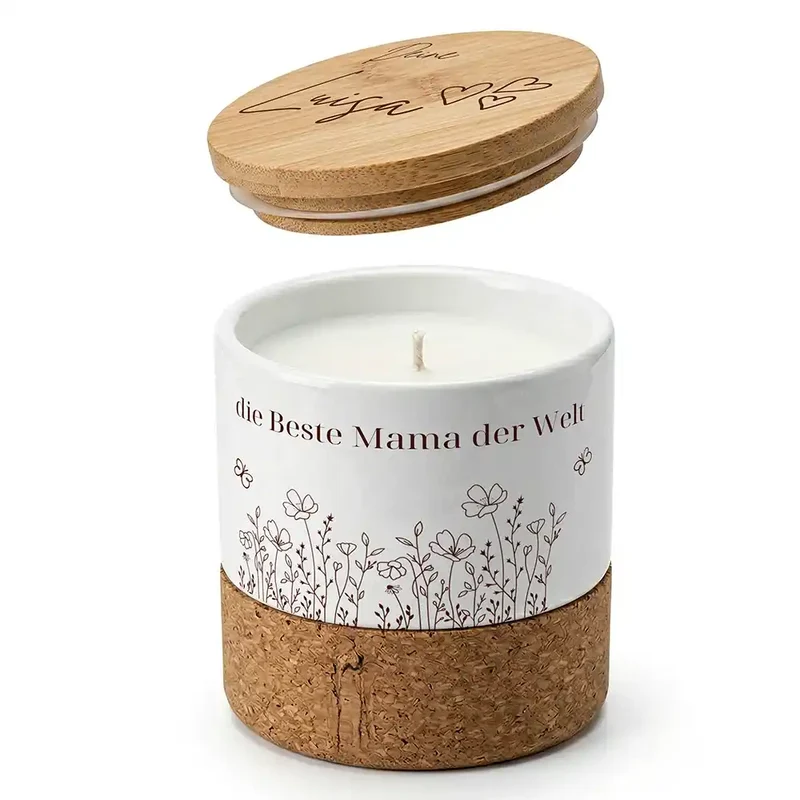 Duftkerze Vanille Keramik – Beste Mama Wildblumen mit Wunschname