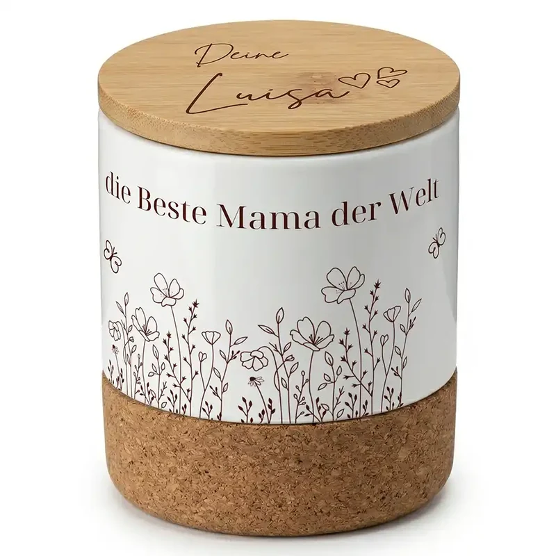 Duftkerze Vanille Keramik – Beste Mama Wildblumen mit Wunschname