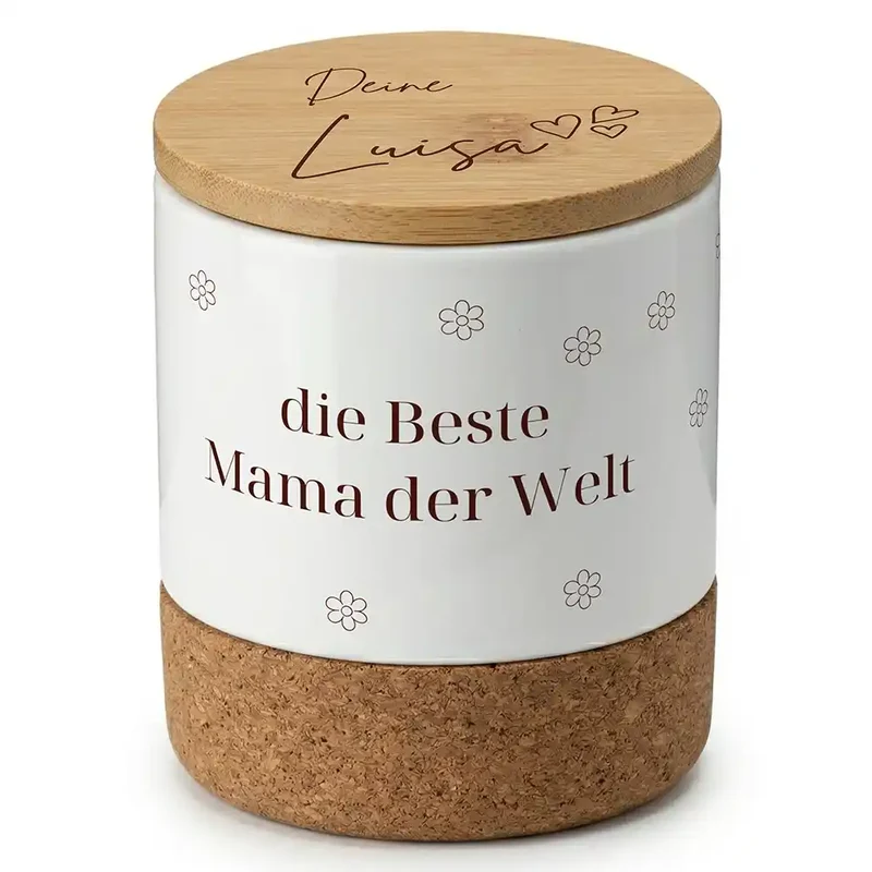 Duftkerze Vanille Keramik – Beste Mama Blümchen mit Wunschname