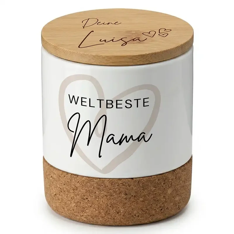 Duftkerze Vanille Keramik – Weltbeste Mama Herz mit Wunschname