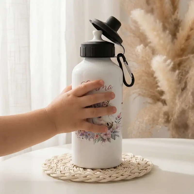 Personalisierte Trinkflasche Kinder – Einhorn Blumenkranz