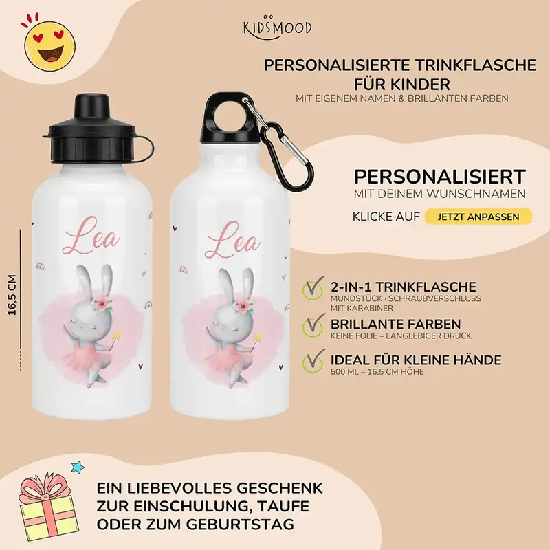 Personalisierte Trinkflasche Kinder – Hase Ballerina