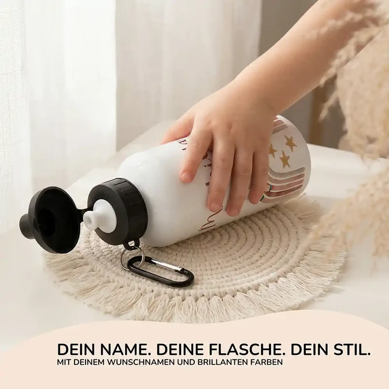Personalisierte Trinkflasche Kinder – Einhorn Boho-Regenbogen