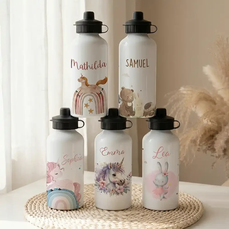Personalisierte Trinkflasche Kinder – Einhorn Boho-Regenbogen