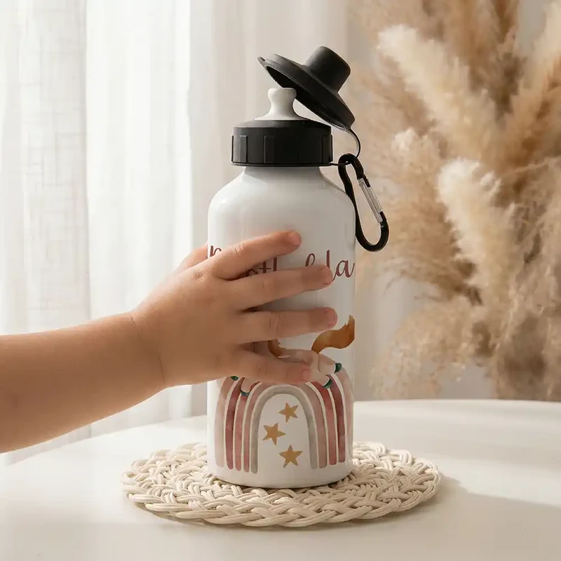 Personalisierte Trinkflasche Kinder – Einhorn Boho-Regenbogen