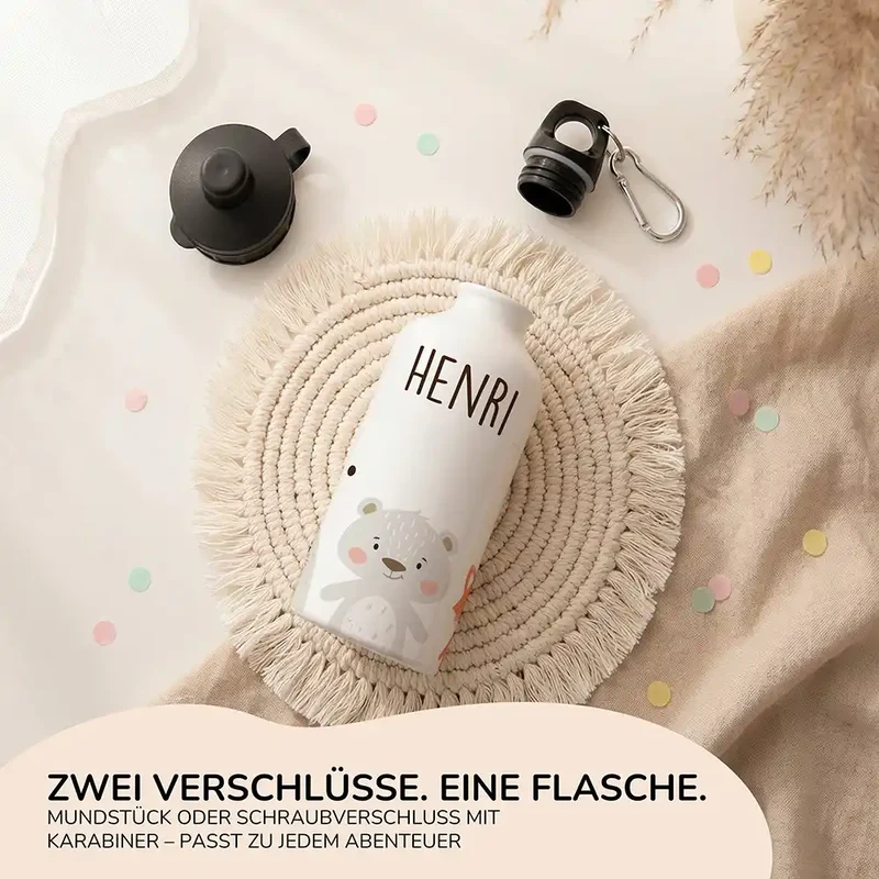 Personalisierte Trinkflasche Kinder – Bär & Fuchs