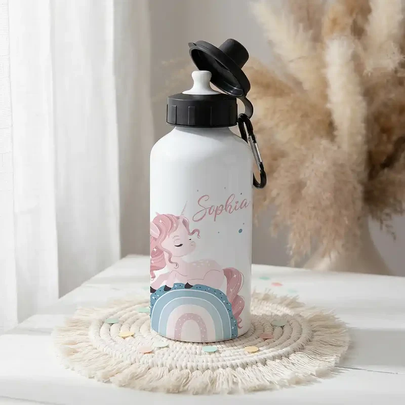 Personalisierte Trinkflasche Kinder – Einhorn Rosa Regenbogen