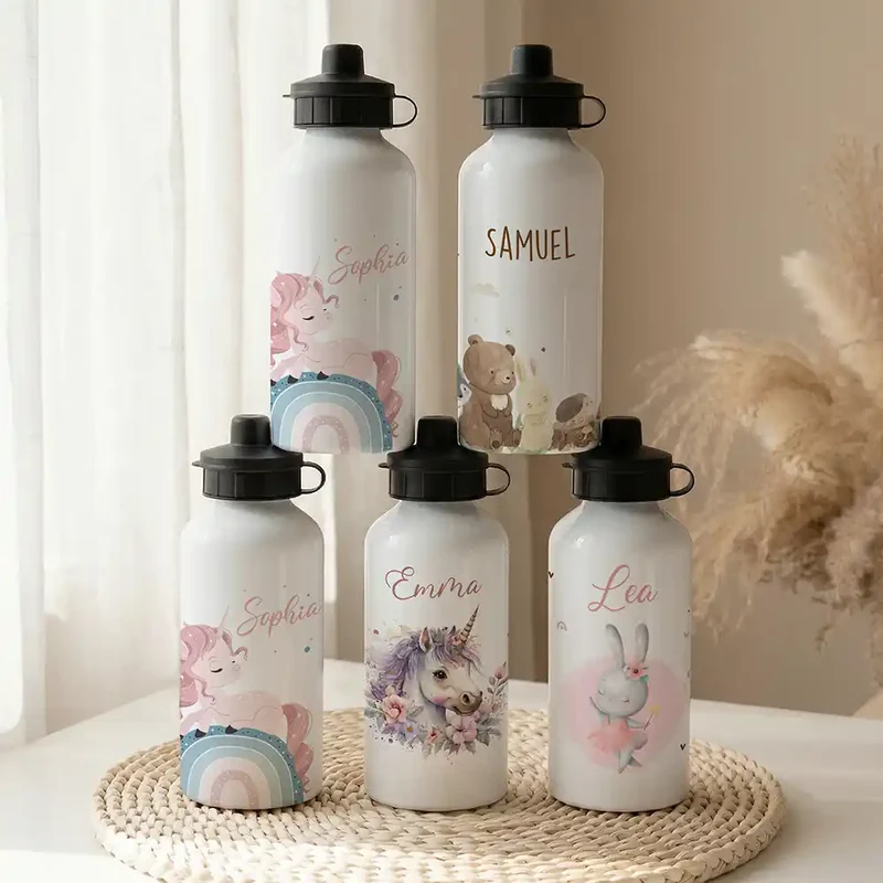 Personalisierte Trinkflasche Kinder – Einhorn Rosa Regenbogen
