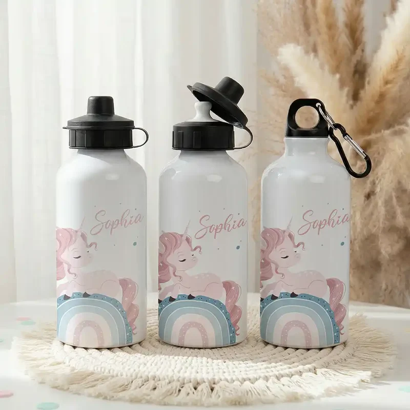Personalisierte Trinkflasche Kinder – Einhorn Rosa Regenbogen