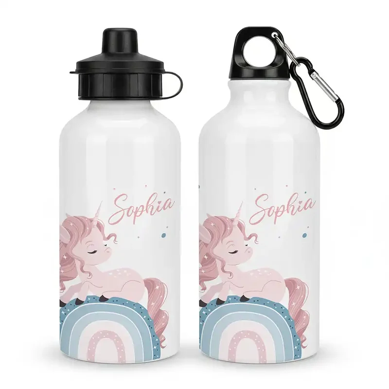 Personalisierte Trinkflasche Kinder – Einhorn Rosa Regenbogen