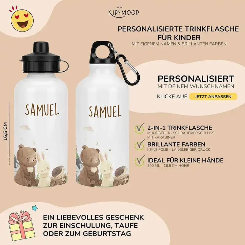 Personalisierte Trinkflasche Kinder – Waldfreunde