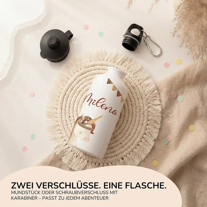 Personalisierte Trinkflasche Kinder – Einhorn Indianer