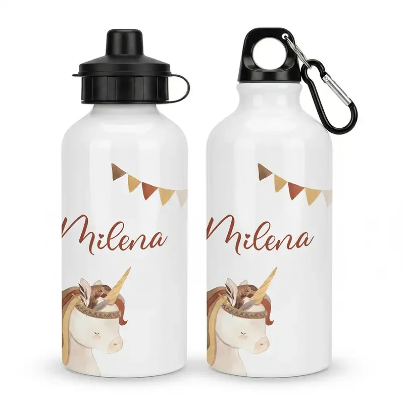 Personalisierte Trinkflasche Kinder – Einhorn Indianer