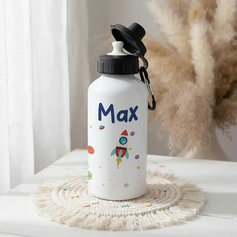 Personalisierte Trinkflasche Kinder – Rakete Weltall