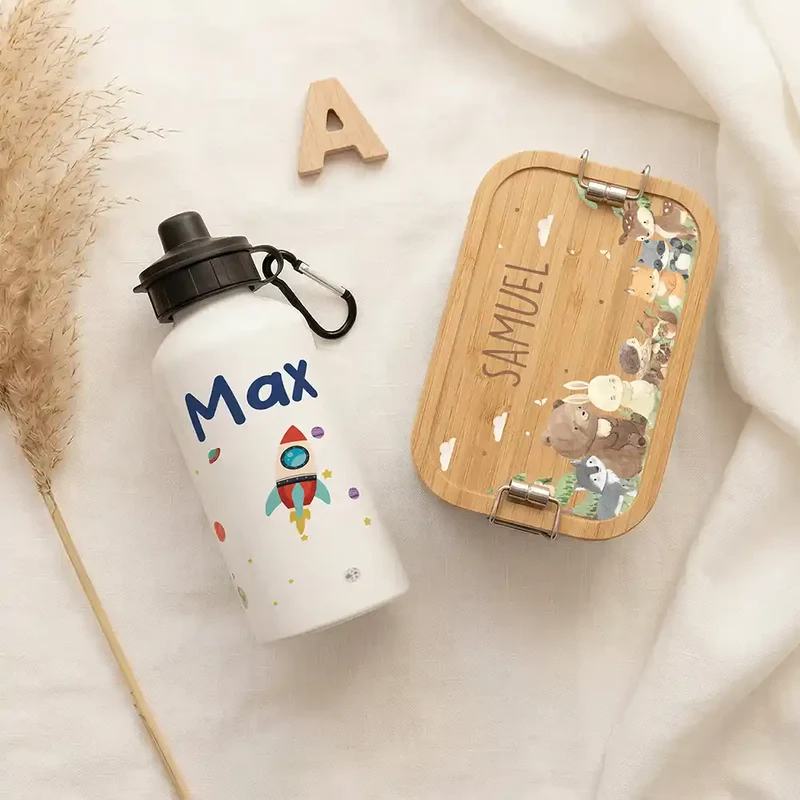 Personalisierte Trinkflasche Kinder – Rakete Weltall