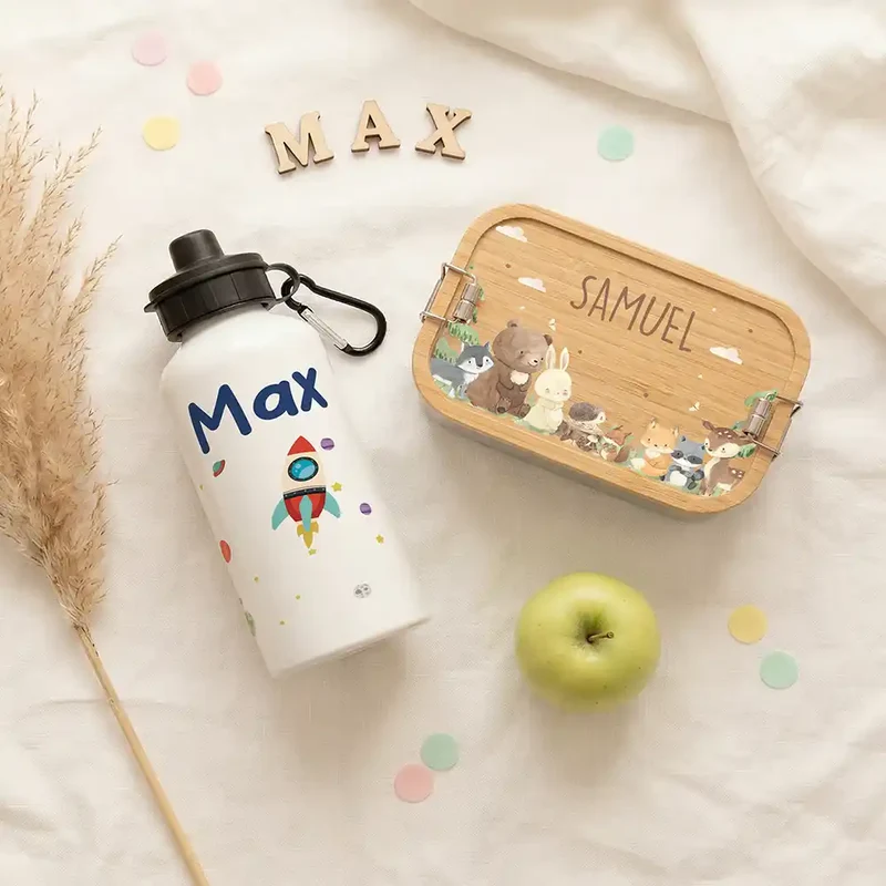 Personalisierte Trinkflasche Kinder – Rakete Weltall