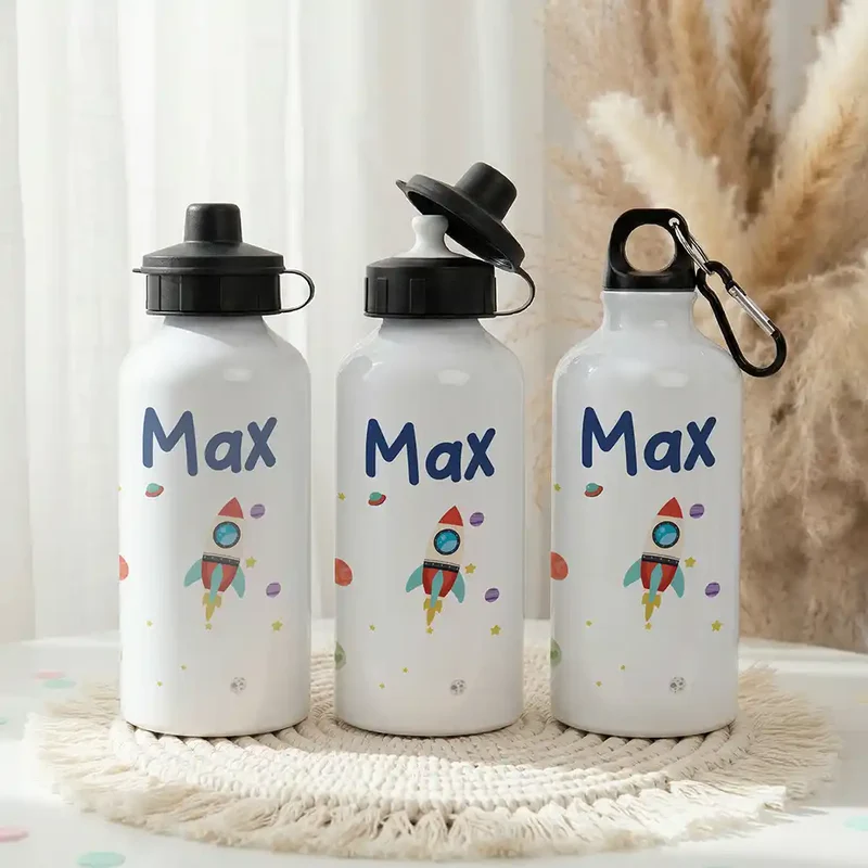 Personalisierte Trinkflasche Kinder – Rakete Weltall