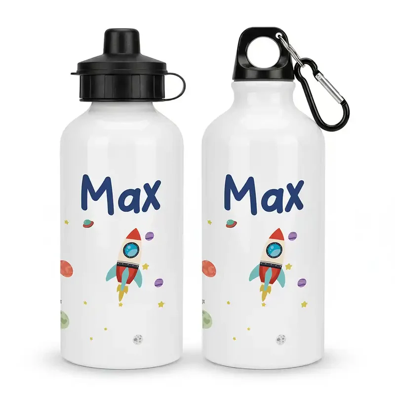 Personalisierte Trinkflasche Kinder – Rakete Weltall