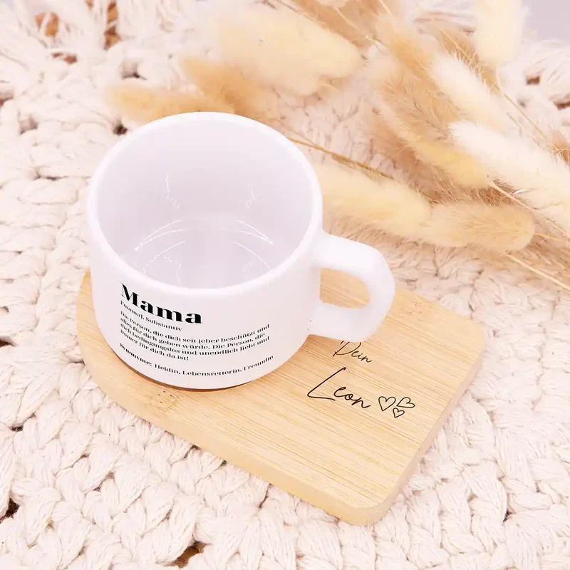 Muttertagsgeschenk Keramikbecher mit Untersetzer – Mama Definition