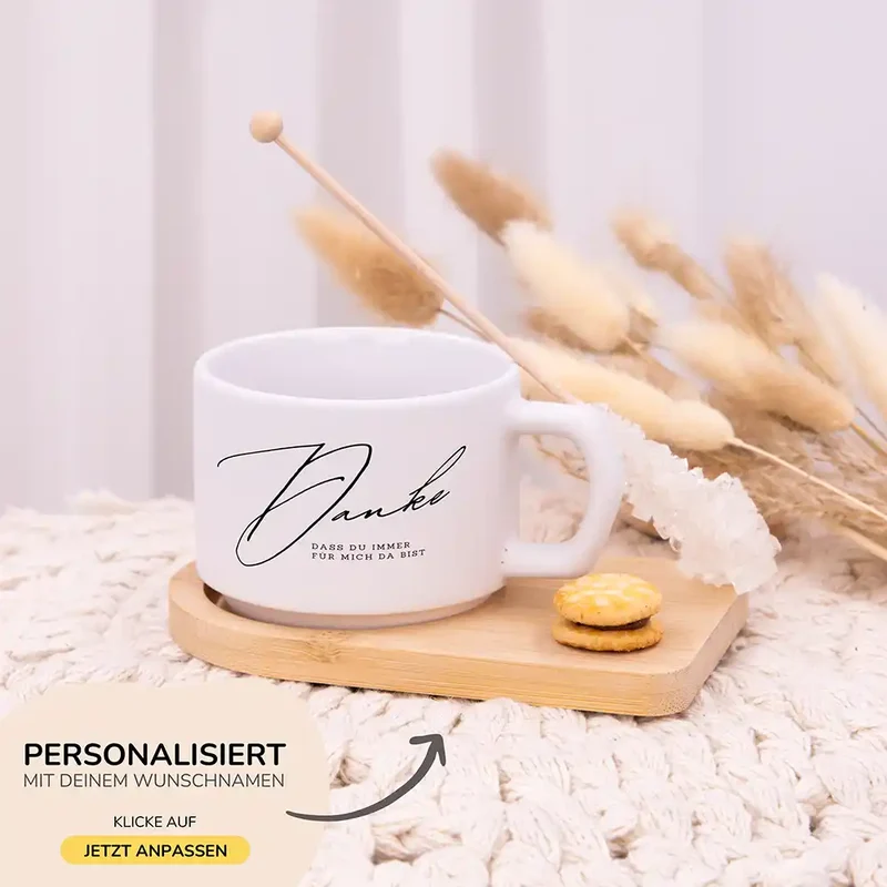 Muttertagsgeschenk Keramikbecher mit Untersetzer – Danke – immer für mich da