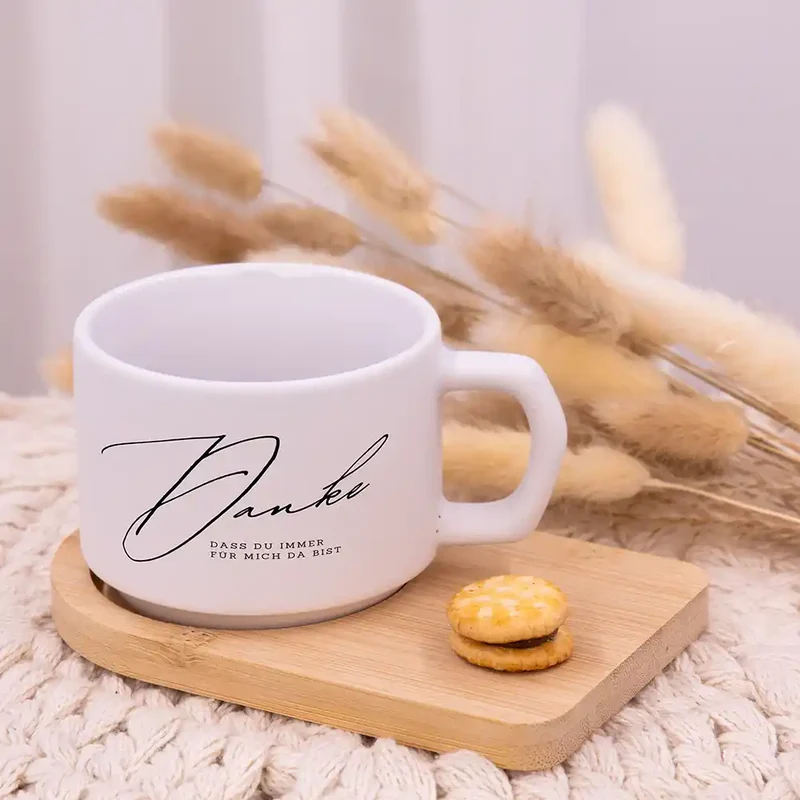 Muttertagsgeschenk Keramikbecher mit Untersetzer – Danke – immer für mich da