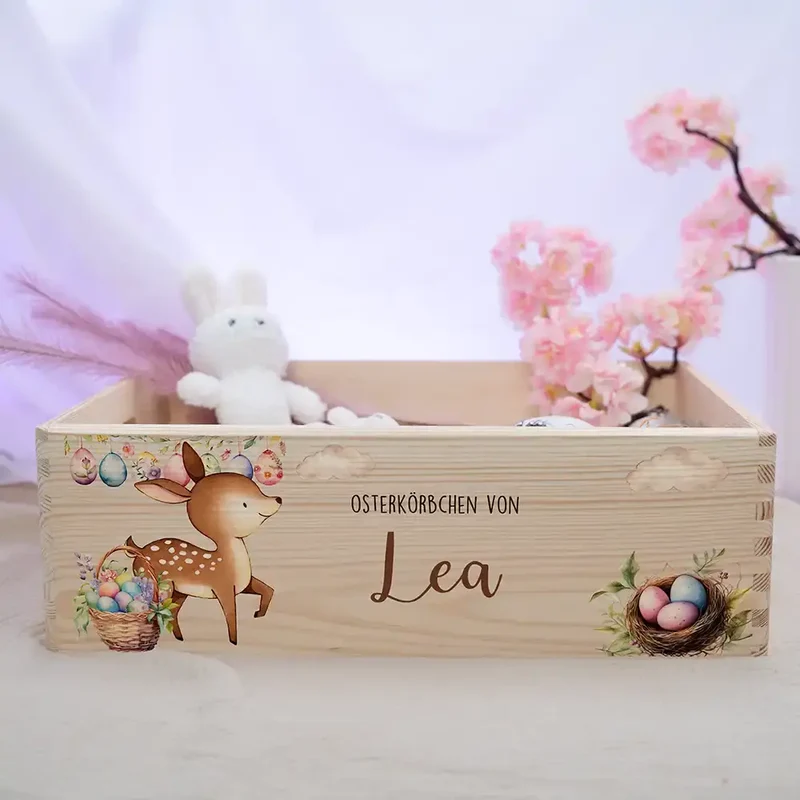 Osterkiste Holz personalisiert - Tanzender Bambi