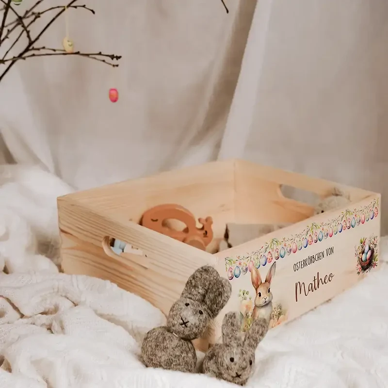 Osterkiste Holz personalisiert - Ostergrüße