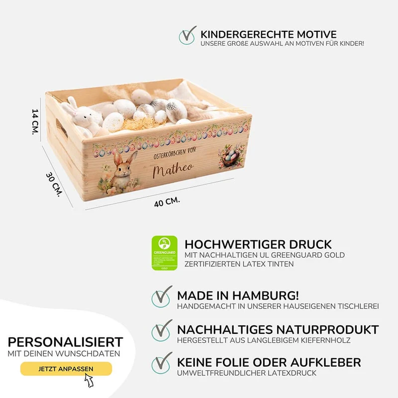 Osterkiste Holz personalisiert - Ostergrüße