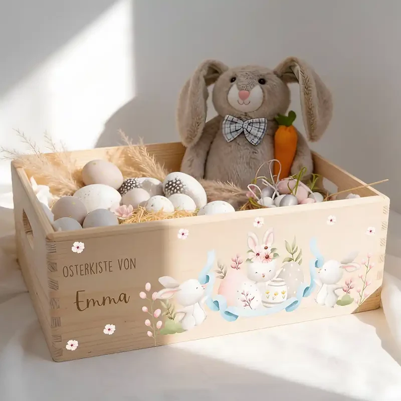 Osterkiste Holz personalisiert - Häschentanz