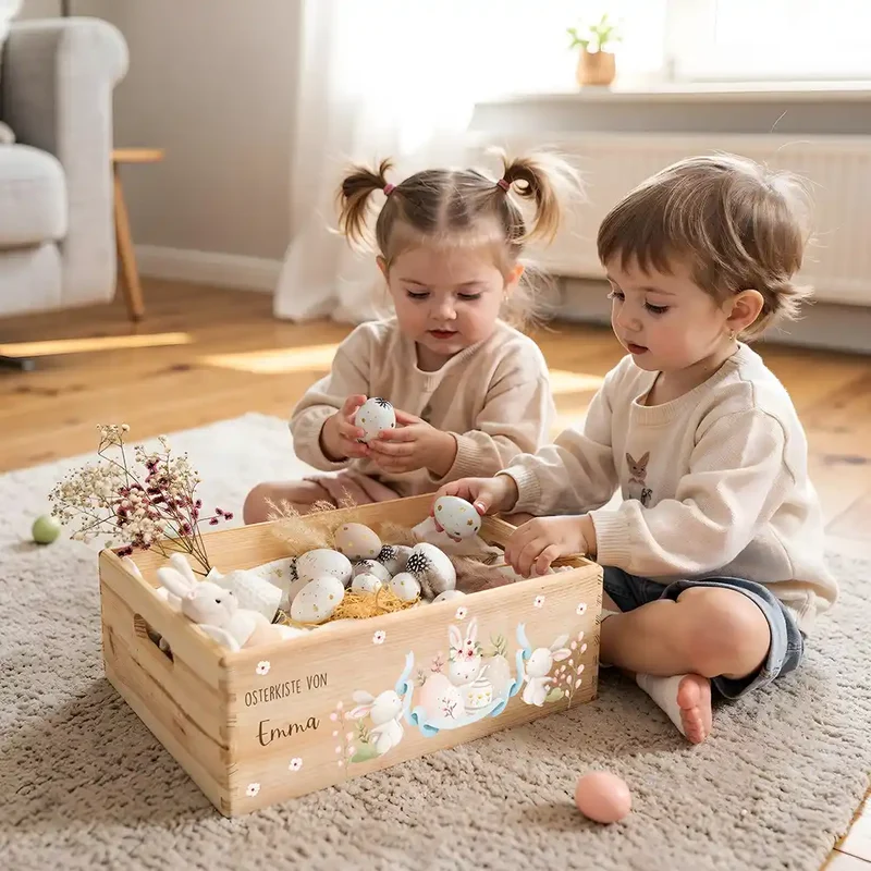 Osterkiste Holz personalisiert - Häschentanz