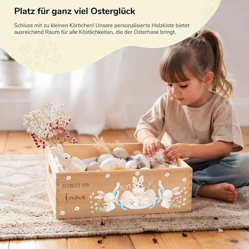Osterkiste Holz personalisiert - Häschentanz