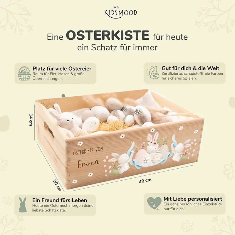 Osterkiste Holz personalisiert - Häschentanz