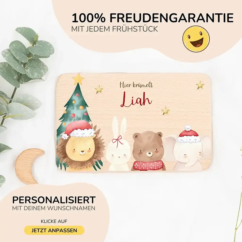 Frühstücksbrettchen Weihnachten mit weihnachtlichem Tiertrio - Geschenk Weihnachten
