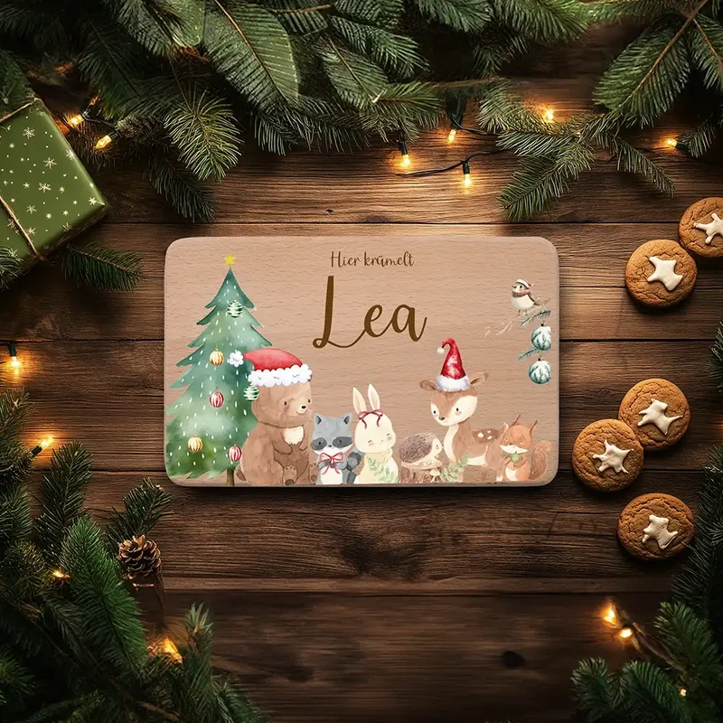 Frühstücksbrettchen Weihnachten mit winterlichen Tierfreunden - Geschenk Weihnachten