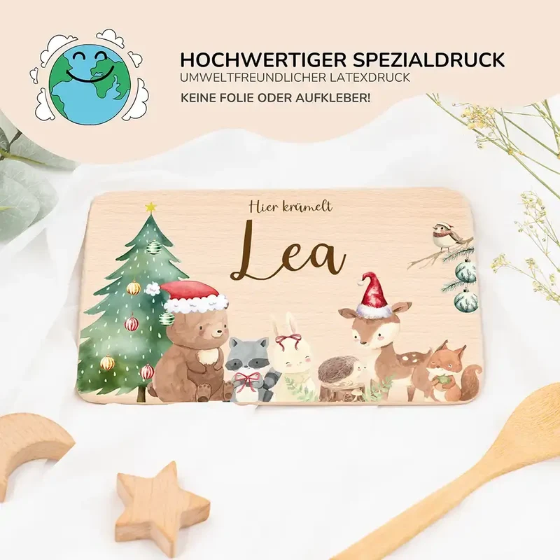 Frühstücksbrettchen Weihnachten mit winterlichen Tierfreunden - Geschenk Weihnachten