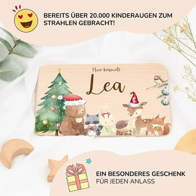 Frühstücksbrettchen Weihnachten mit winterlichen Tierfreunden - Geschenk Weihnachten